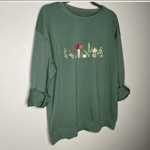 NWOT Mushroom Grapic Print Green Long Sleeve Top Large